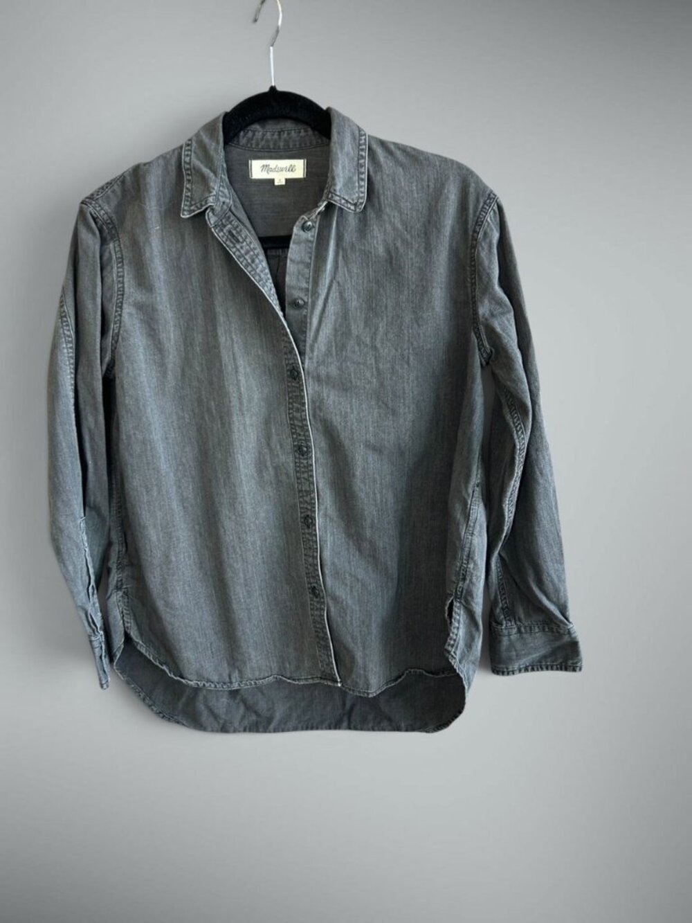 Madewell Black Denim Boxy Cropped Button Front Shirt Size Small 100% Cotton